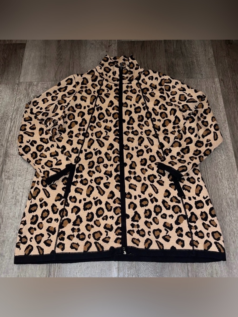 Rachel Zoe Mock Neck Leopard Print Zip-up Cardigan Sweater Size 2X
